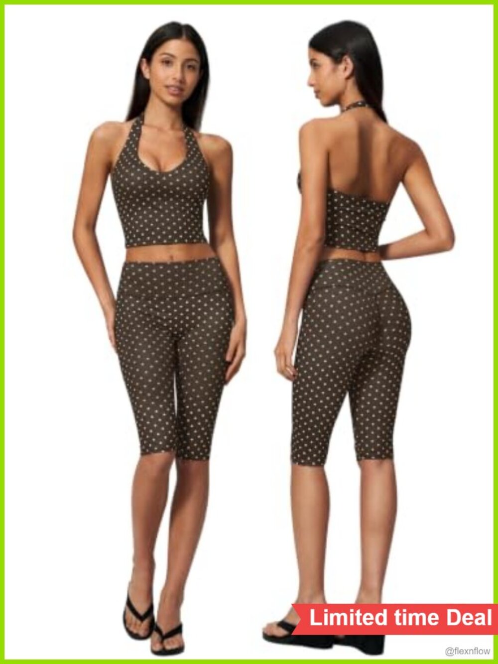 Womens Two Piece Workout Set Crop Top High Waist Capri Pants Gym Yoga